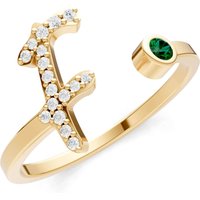Letter F Emerald and Diamond Initial Letter Birthstone Open Ring in 18ct Gold