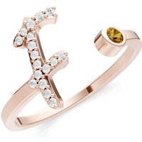 Letter F Citrine and Diamond Initial Letter Birthstone Open Ring in 9ct Rose Gold