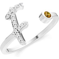 Letter F Citrine and Diamond Initial Letter Birthstone Open Ring in 18ct White Gold