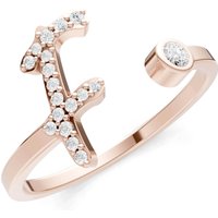 Letter F Diamond Initial Letter Birthstone Open Ring, 0.03 ct in 9ct Rose Gold