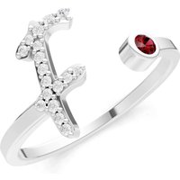 Letter F Garnet and Diamond Initial Letter Birthstone Open Ring in 18ct White Gold