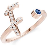 Letter F London Blue Topaz and Diamond Initial Letter Birthstone Open Ring in 9ct Rose Gold