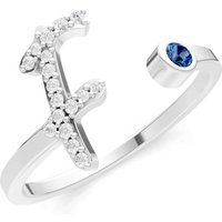 Letter F London Blue Topaz and Diamond Initial Letter Birthstone Open Ring in 18ct White Gold