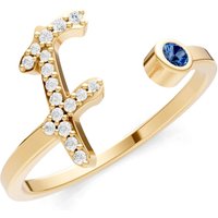 Letter F London Blue Topaz and Diamond Initial Letter Birthstone Open Ring in 18ct Gold