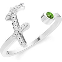 Letter F Peridot and Diamond Initial Letter Birthstone Open Ring in 9ct White Gold