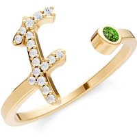 Letter F Peridot and Diamond Initial Letter Birthstone Open Ring in 18ct Gold