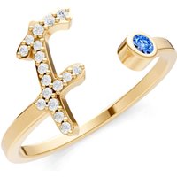 Letter F Swiss Blue Topaz and Diamond Initial Letter Birthstone Open Ring in 9ct Gold