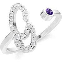 Letter G Amethyst and Diamond Initial Letter Birthstone Open Ring in 9ct White Gold