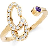 Letter G Amethyst and Diamond Initial Letter Birthstone Open Ring in 9ct Gold