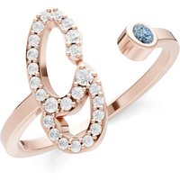 Letter G Aquamarine and Diamond Initial Letter Birthstone Open Ring in 9ct Rose Gold