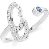 Letter G Aquamarine and Diamond Initial Letter Birthstone Open Ring in 9ct White Gold