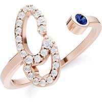 Letter G Sapphire and Diamond Initial Letter Birthstone Open Ring in 9ct Rose Gold