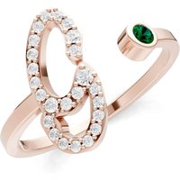 Letter G Emerald and Diamond Initial Letter Birthstone Open Ring in 9ct Rose Gold