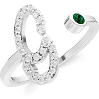 Letter G Emerald and Diamond Initial Letter Birthstone Open Ring in 18ct White Gold