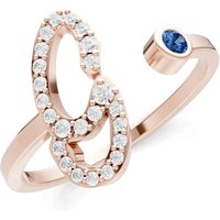 Letter G London Blue Topaz and Diamond Initial Letter Birthstone Open Ring in 9ct Rose Gold