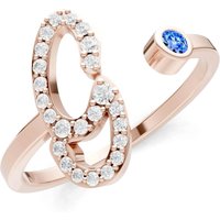 Letter G Swiss Blue Topaz and Diamond Initial Letter Birthstone Open Ring in 9ct Rose Gold