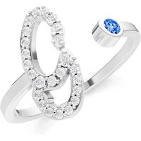 Letter G Swiss Blue Topaz and Diamond Initial Letter Birthstone Open Ring in 18ct White Gold