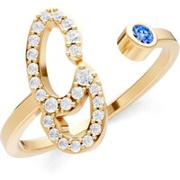 Letter G Swiss Blue Topaz and Diamond Initial Letter Birthstone Open Ring in 9ct Gold