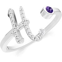 Letter H Amethyst and Diamond Initial Letter Birthstone Open Ring in 18ct White Gold