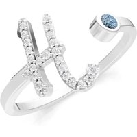 Letter H Aquamarine and Diamond Initial Letter Birthstone Open Ring in 18ct White Gold