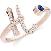 Letter H Sapphire and Diamond Initial Letter Birthstone Open Ring in 9ct Rose Gold