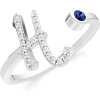 Letter H Sapphire and Diamond Initial Letter Birthstone Open Ring in 9ct White Gold