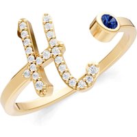 Letter H Sapphire and Diamond Initial Letter Birthstone Open Ring in 9ct Gold