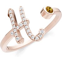 Letter H Citrine and Diamond Initial Letter Birthstone Open Ring in 9ct Rose Gold