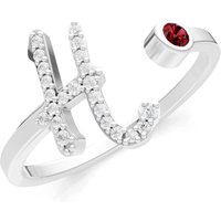 Letter H Garnet and Diamond Initial Letter Birthstone Open Ring in 18ct White Gold