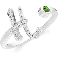 Letter H Peridot and Diamond Initial Letter Birthstone Open Ring in 9ct White Gold