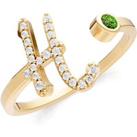 Letter H Peridot and Diamond Initial Letter Birthstone Open Ring in 18ct Gold