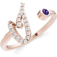 Letter I Amethyst and Diamond Initial Letter Birthstone Open Ring in 9ct Rose Gold