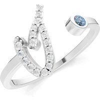 Letter I Aquamarine and Diamond Initial Letter Birthstone Open Ring in 18ct White Gold