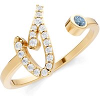 Letter I Aquamarine and Diamond Initial Letter Birthstone Open Ring in 9ct Gold