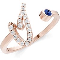 Letter I Sapphire and Diamond Initial Letter Birthstone Open Ring in 9ct Rose Gold