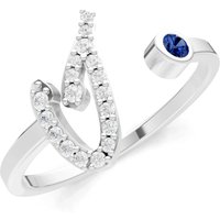 Letter I Sapphire and Diamond Initial Letter Birthstone Open Ring in 9ct White Gold