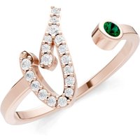 Letter I Emerald and Diamond Initial Letter Birthstone Open Ring in 9ct Rose Gold