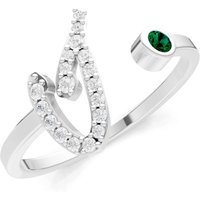 Letter I Emerald and Diamond Initial Letter Birthstone Open Ring in 18ct White Gold