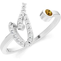 Letter I Citrine and Diamond Initial Letter Birthstone Open Ring in 18ct White Gold