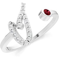 Letter I Garnet and Diamond Initial Letter Birthstone Open Ring in 9ct White Gold