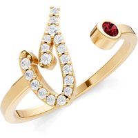 Letter I Garnet and Diamond Initial Letter Birthstone Open Ring in 9ct Gold
