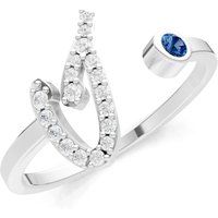 Letter I London Blue Topaz and Diamond Initial Letter Birthstone Open Ring in 9ct White Gold