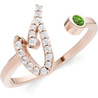 Letter I Peridot and Diamond Initial Letter Birthstone Open Ring in 9ct Rose Gold