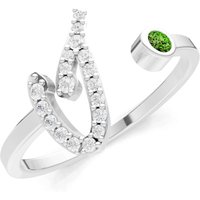 Letter I Peridot and Diamond Initial Letter Birthstone Open Ring in 9ct White Gold