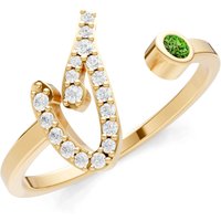 Letter I Peridot and Diamond Initial Letter Birthstone Open Ring in 9ct Gold