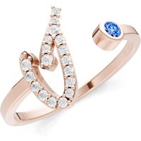 Letter I Swiss Blue Topaz and Diamond Initial Letter Birthstone Open Ring in 9ct Rose Gold