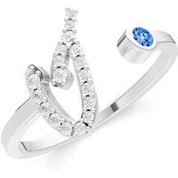 Letter I Swiss Blue Topaz and Diamond Initial Letter Birthstone Open Ring in 9ct White Gold