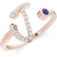 Letter J Amethyst and Diamond Initial Letter Birthstone Open Ring in 9ct Rose Gold