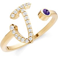 Letter J Amethyst and Diamond Initial Letter Birthstone Open Ring in 18ct Gold