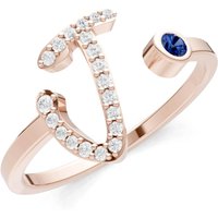 Letter J Sapphire and Diamond Initial Letter Birthstone Open Ring in 9ct Rose Gold